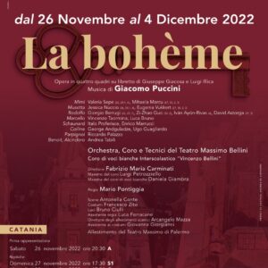 La bohème dal 26 novembre al Teatro Massimo Bellini