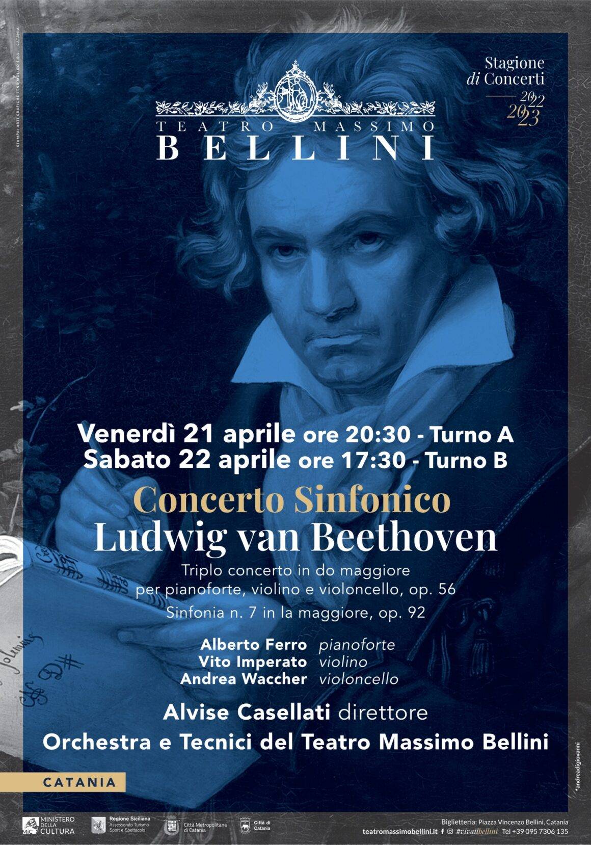 Dedicato a Beethoven: al Teatro Massimo Bellini un  programma sinfonico che propone la “Settima” e il “Triplo concerto”